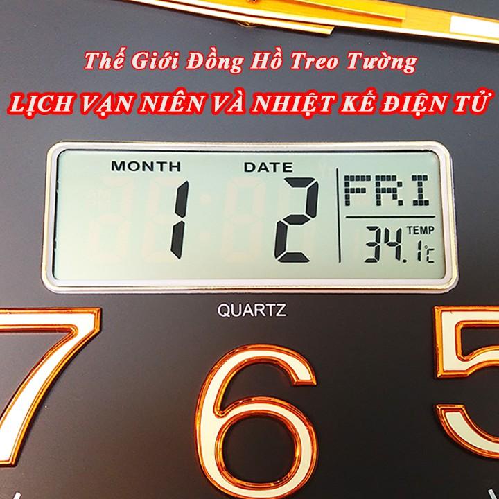 ĐỒNG HỒ TREO TƯỜNG TRÒN KIM ĐIỆN TỬ, MÁY ĐỒNG HỒ KIM TRÔI CÓ DẠ QUANG, LỊCH VẠN NIÊN VÀ NHIỆT KẾ ĐIỆN TỬ (584B)