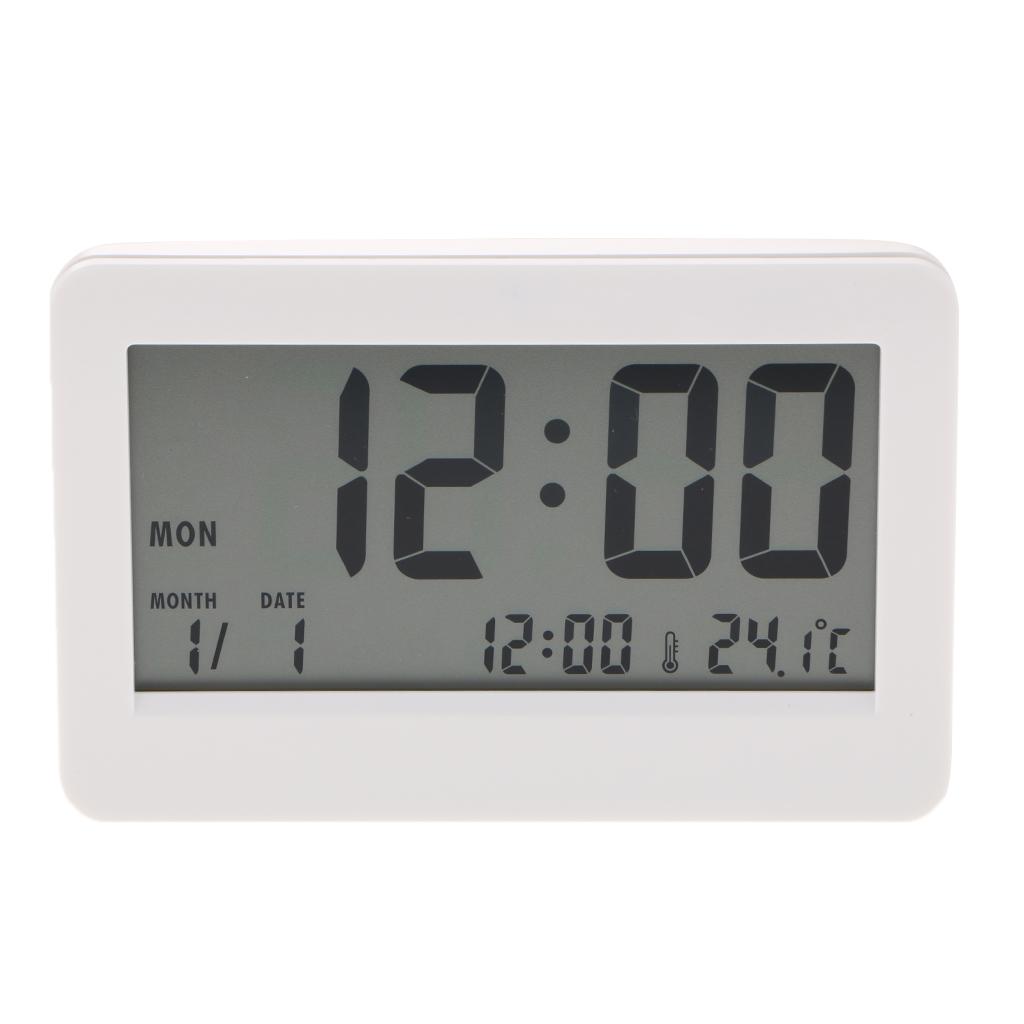 12/24 Mode Digital LCD Calender Desk Clock Temperature Office School White