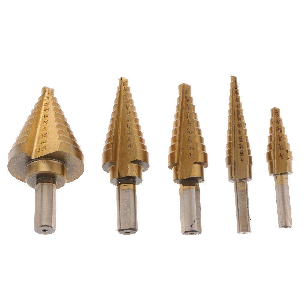 5 Chiếc Lớn Bước Mũi Khoan Nón Titanium HSS Bộ Dụng Cụ Có Hộp