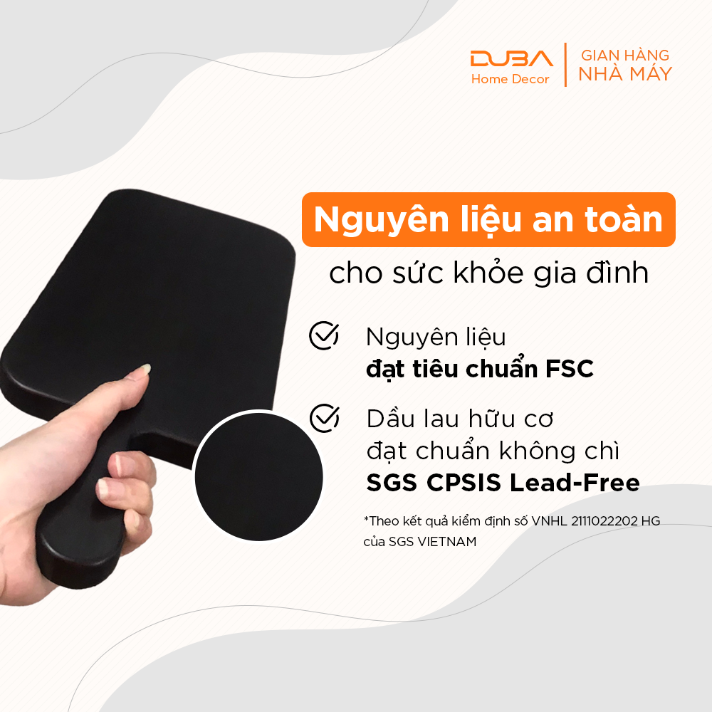 Khay gỗ cao su, thớt gỗ trang trí hình chữ nhật có tay cầm màu óc chó đạt chuẩn xuất khẩu - DUBA