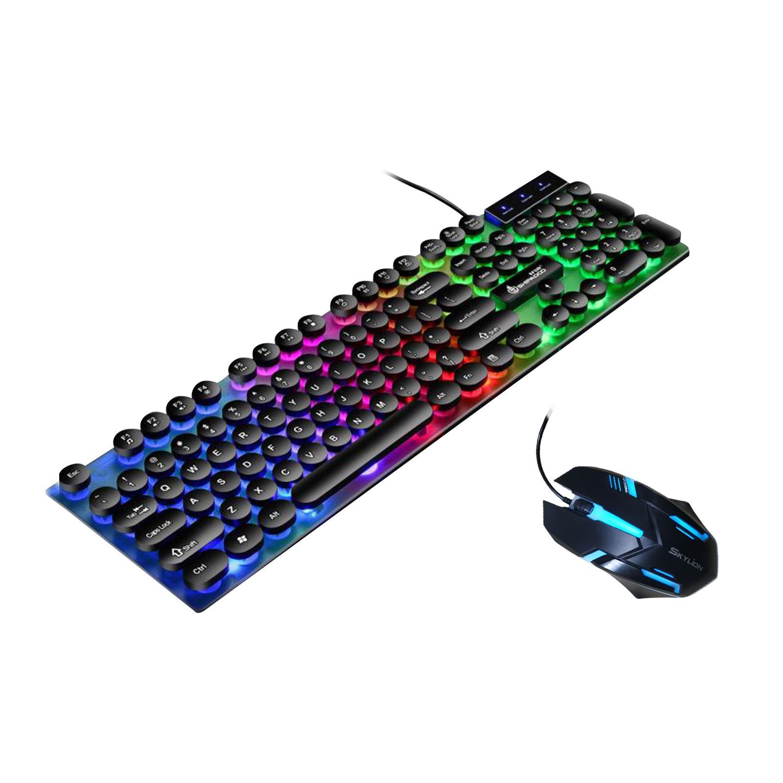 USB Wired RGB Rainbow LED Backlit Gamer Mouse and Keyboard Set