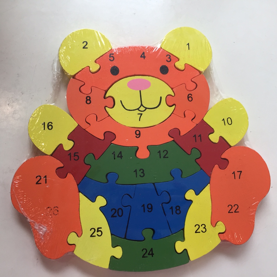 Tranh Ghép Gỗ Cần Cẩu tác dụng 5 trong 1: tư duy lắp ghép, học chữ, học số, học màu, học nhận biết Con gấu
