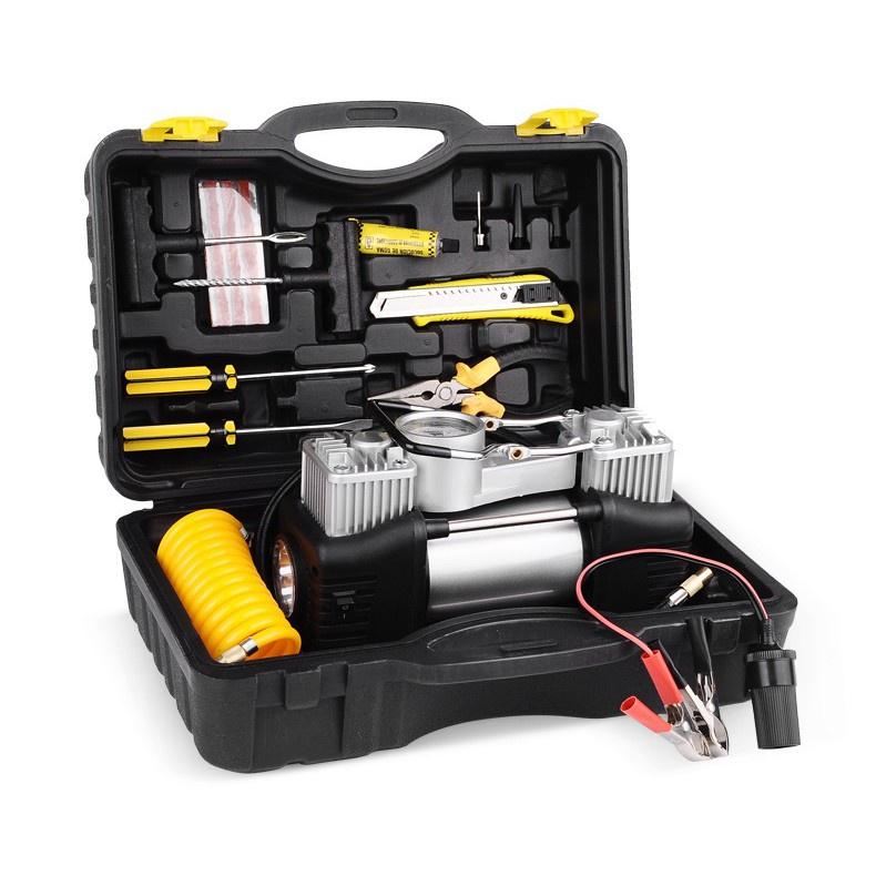 Bơm 2 Xi Lanh Dùng Cho Ô Tô Mã Lực Lớn Siêu Khỏe Có Hộp Nhựa - Bơm Lốp Ô Tô 2 Piston Xylanh 12V - HAI XY LANH