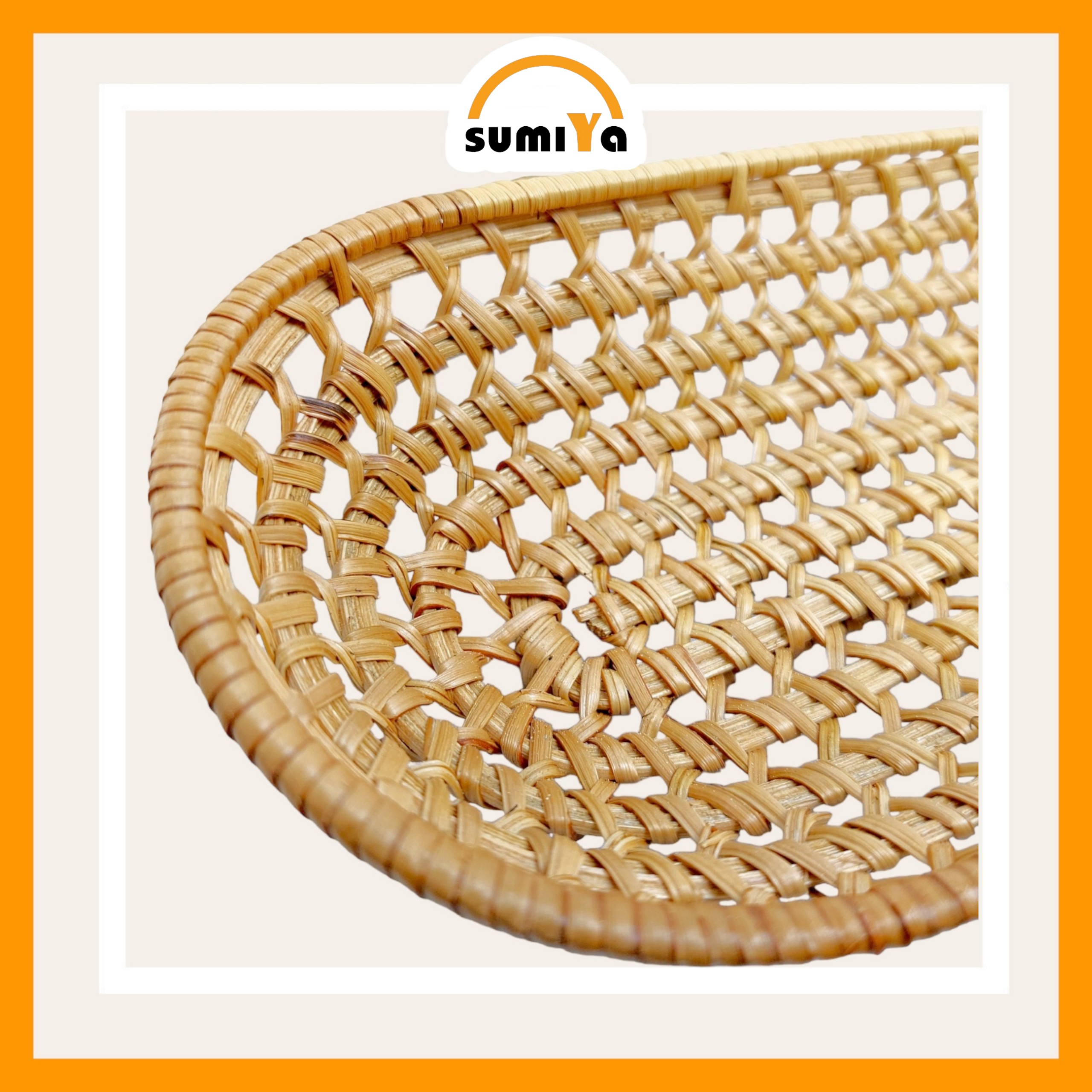 Khay mây xiên oval để bánh mì, khay mây xiên tự nhiên, trang trí