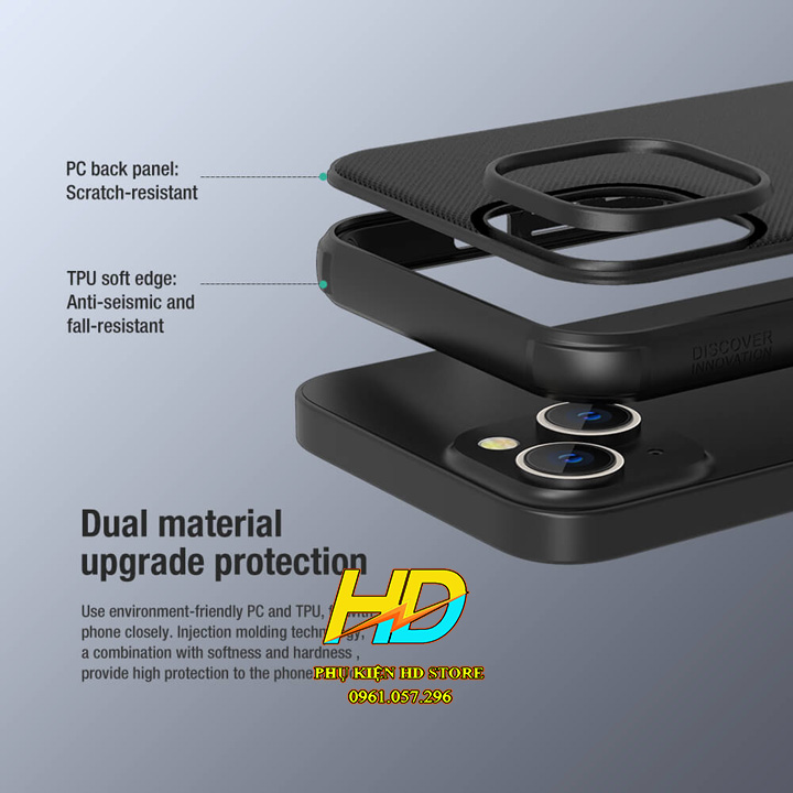 Ốp Lưng Dành Cho iPhone 14 Chính Hãng Nillkin SUPER FROSTED SHIELD PRO Dạng Sần, Chống Sốc, Không Bám Vân Tay - Hàng Chính Hãng