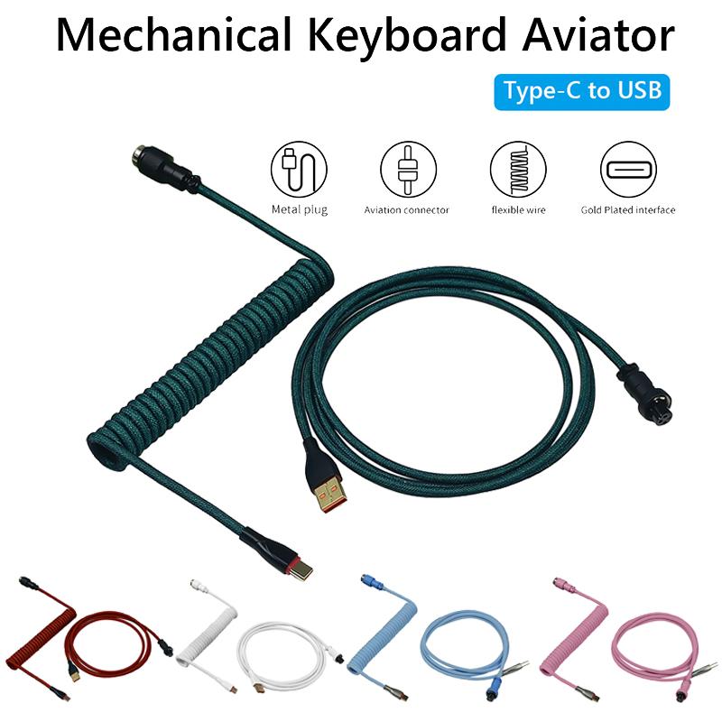 Mới Nhất Bàn Phím Cơ Cáp Cuộn Dây Cáp USB Loại C Máy Tính Hàng Không Cổng Kết Nối Bàn Phím Cơ Aviator Dây 1.8M