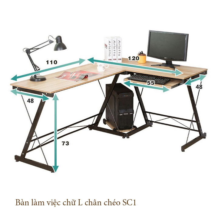 Bàn Làm Việc Chữ L Chân Chéo Cao Cấp - SC1