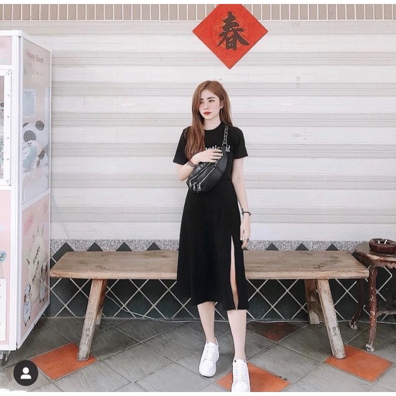 MIDI SKIRT - CHÂN VÁY ĐEN XẺ TÀ MỘT BÊN CỰC CHẤT