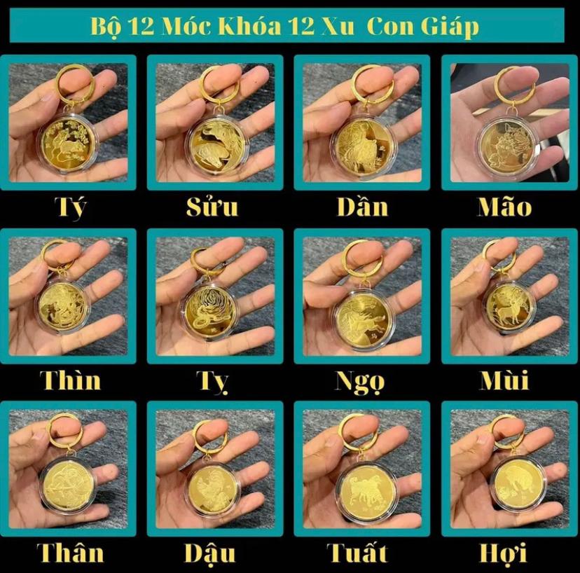 Lì xì tết Móc khóa Xu 12 con giáp Mạ Vàng Dùng để cúng dường trong những dịp Lễ, Tết PTLGDC000040