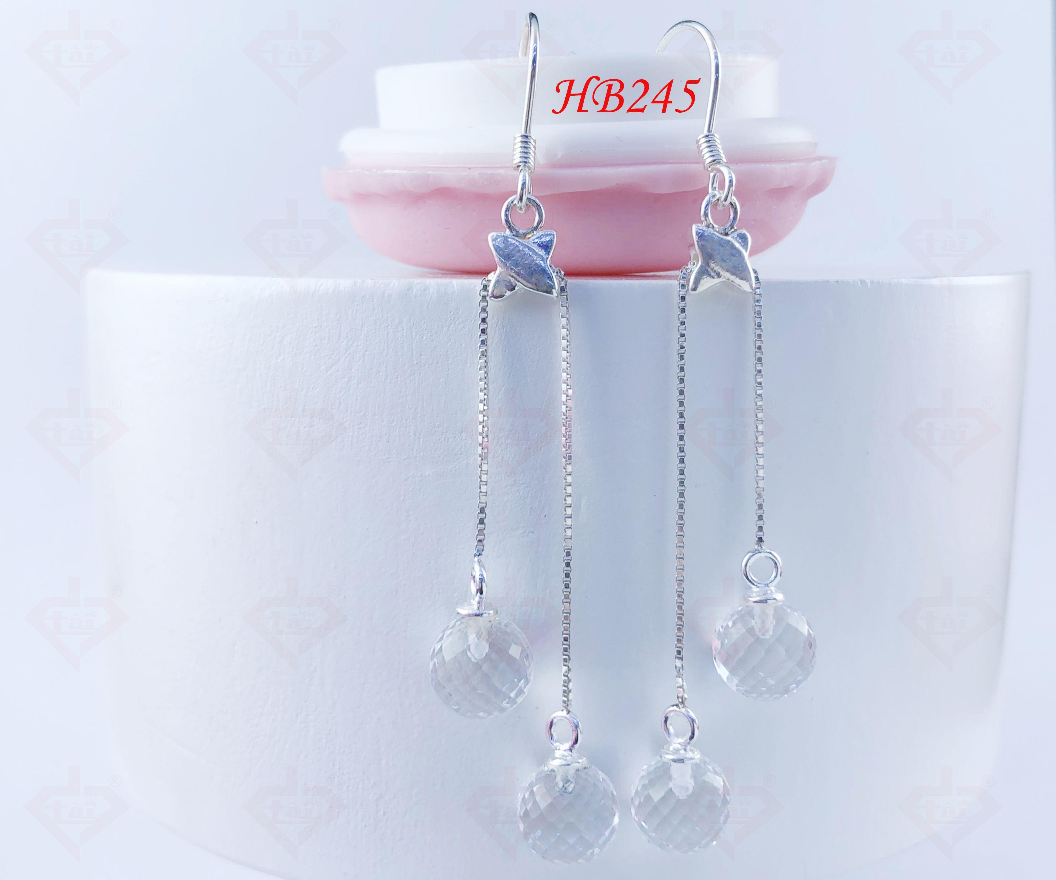 Bông Tai Dây Đôi Đá Châu Giác Bạc Cao Cấp 925