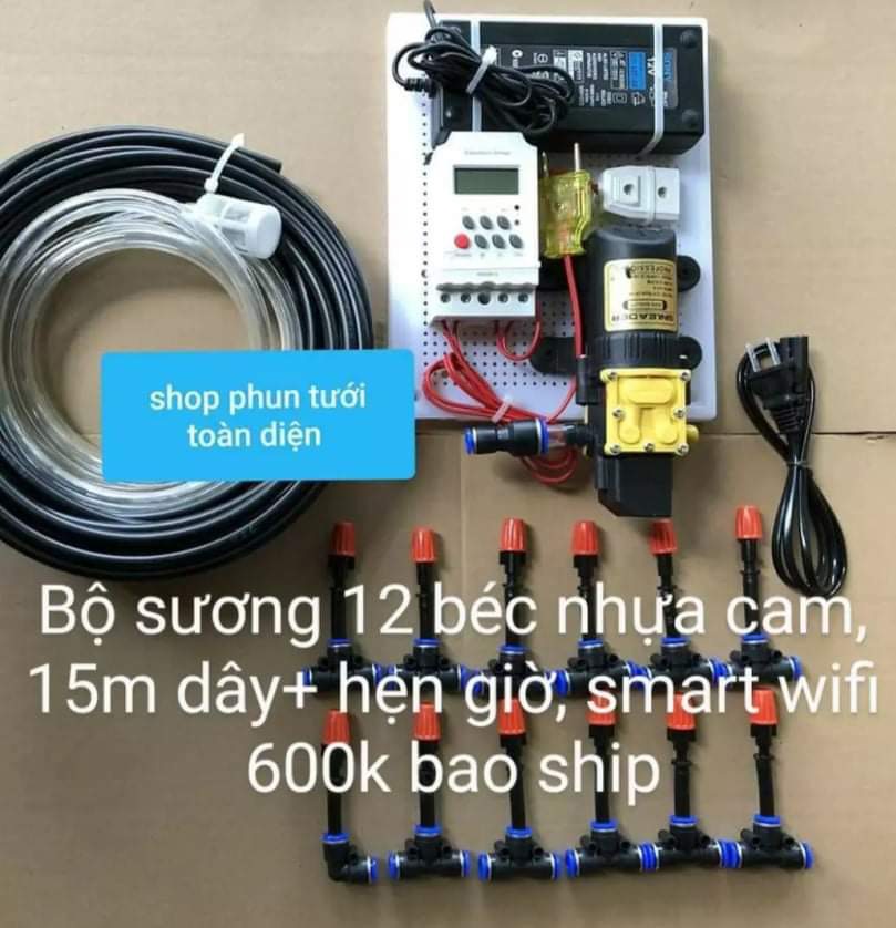 Bộ phun sương tự động 12 béc cam tưới cây, tưới lan 10 12m2