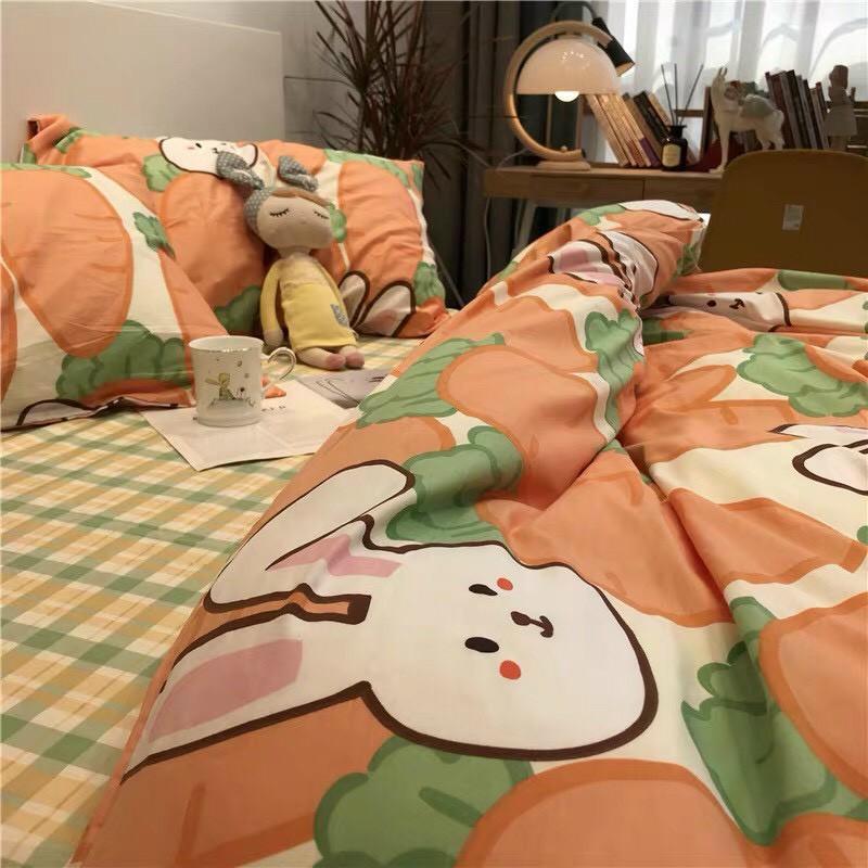 Bộ chăn ga Cotton Poly M2T bedding chăn ga Hàn Quốc thỏ ăn cà rốt đủ size miễn phí bo chun
