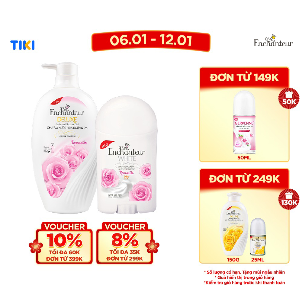 Combo Sữa Tắm Nước Hoa Dưỡng Da Romantic 650G + Sáp Khử Mùi Trắng Da Romantic 40g