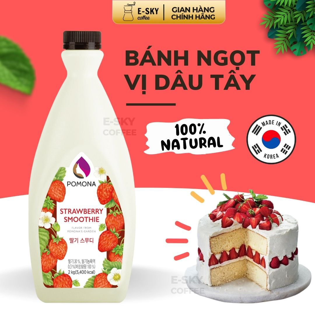 Hình ảnh Mứt Dâu Tây Pomona Strawberry Smoothie Pha Chế Hàn Quốc Chai 2kg