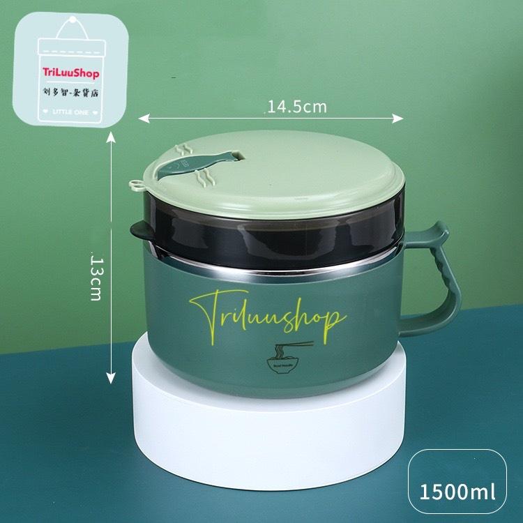 Camen Giữ Nhiệt 2 Ngăn 1500ML Cao Cấp Có Quai Cầm Tặng Kèm Bộ Đũa Muỗng Và Túi Giữ Nhiệt