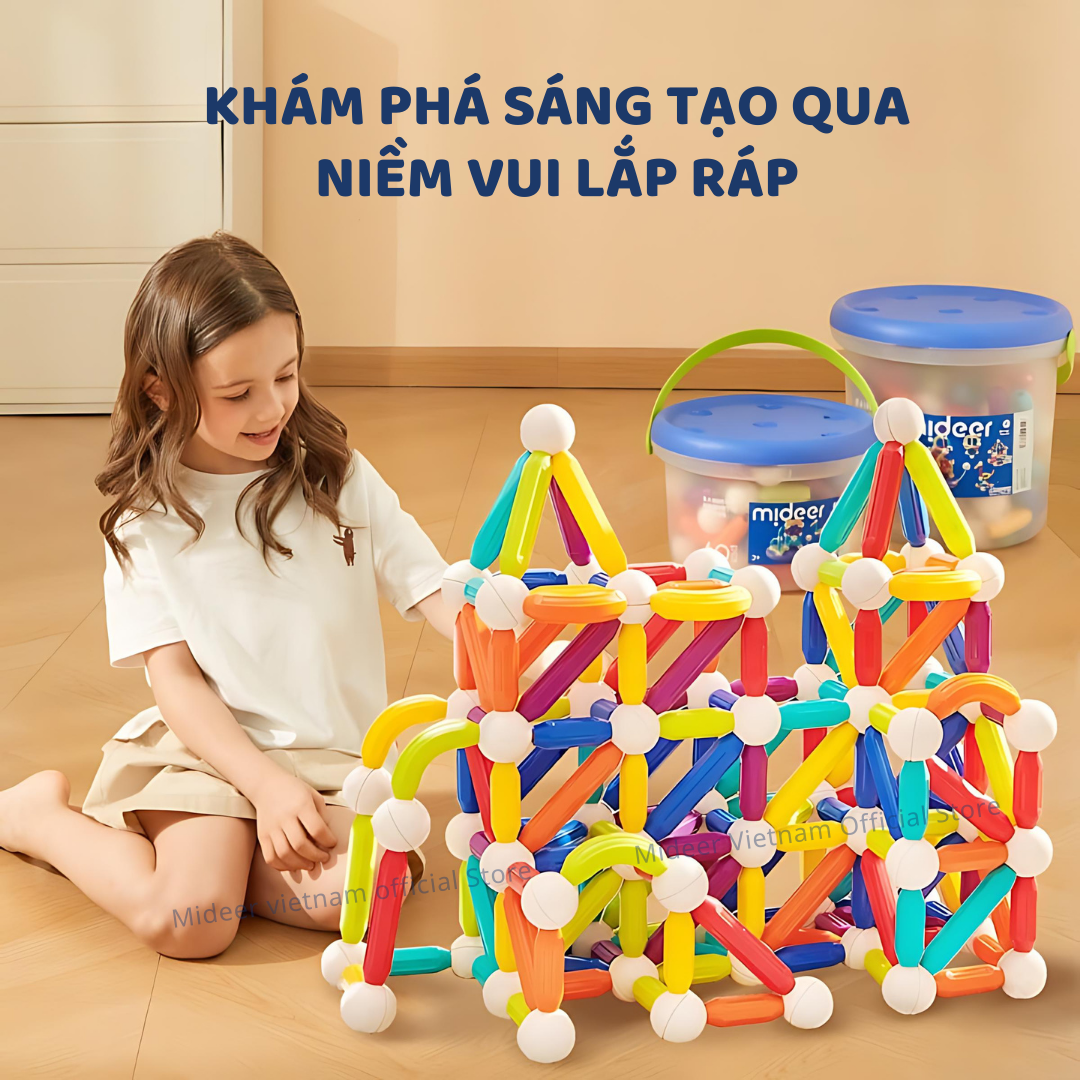 Xếp hình nam châm, lắp ghép cho bé Mideer Rainbow Magnetic Building Stick