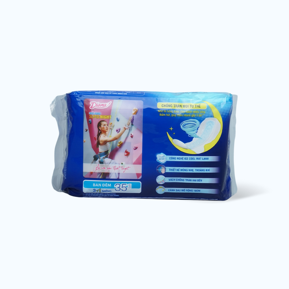 Băng vệ sinh ban đêm siêu thoáng Diana Sensi Cool Fresh 35cm (3 miếng/gói)