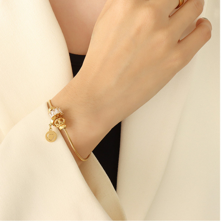Lắc Tay Dây Rút Mặt Charm Đá Zircon Titan Ko Đen TT 4241