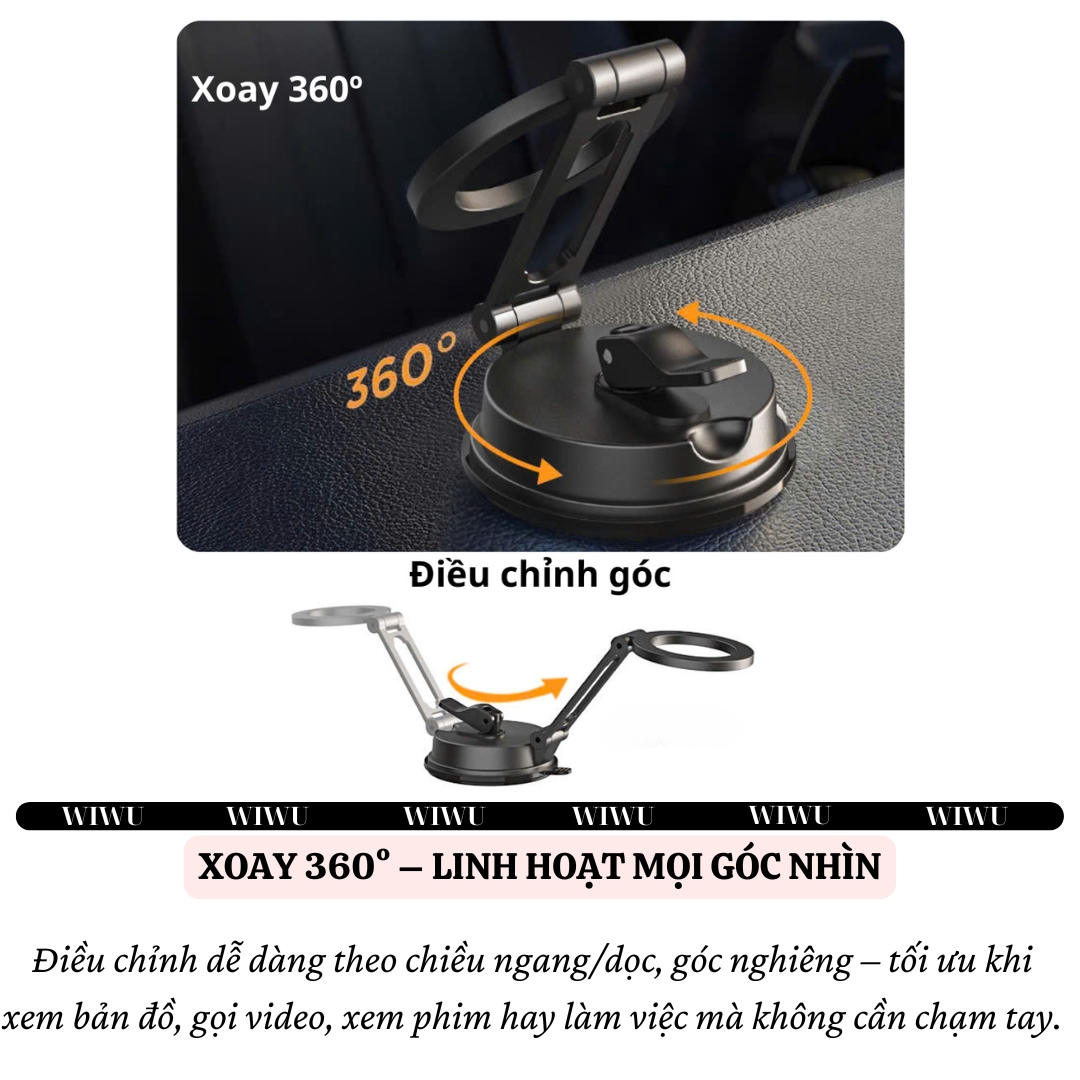 Giá đỡ điện thoại từ tính nam châm hút chân không xoay 360 độ ô tô, bàn làm việc, phòng tắm hiệu WIWU CH055 Cho iPhone cho Samsung điện thoại - Hàng nhập khẩu