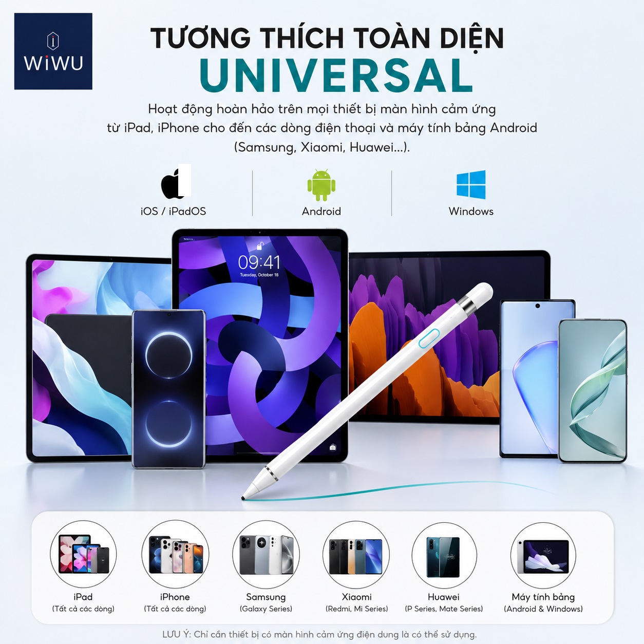 Bút cảm ứng đa năng thông minh tương thích mọi dòng máy bật là viết đầu bút 1.45mm WIWU Picasso P339 tương thích iPhone iPad Androids Windows Pin 10h, Bật Là Dùng - Không Cần Bluetooth, Viết Tự Nhiên, Vẽ Mượt Mà, Tương Thích Đa Thiết Bị - Hàng nhập khẩu