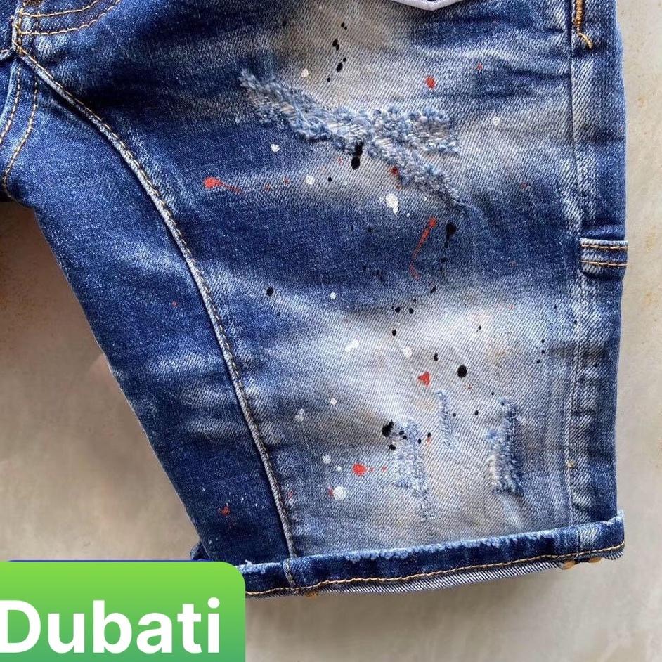QUẦN SỌT SHORT LỬNG JEAN NAM CHẤT BÒ XANH ĐẬM THÊU CARO CUTE -DB 74 - DUBATIFASHION