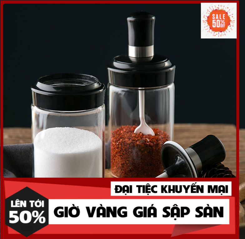 Lọ Đựng Gia vị Thủy tinh 250ml kèm muỗng múc tiện lợi thông minh, Lọ đựng gia vị thủy tinh cao cấp kèm thìa