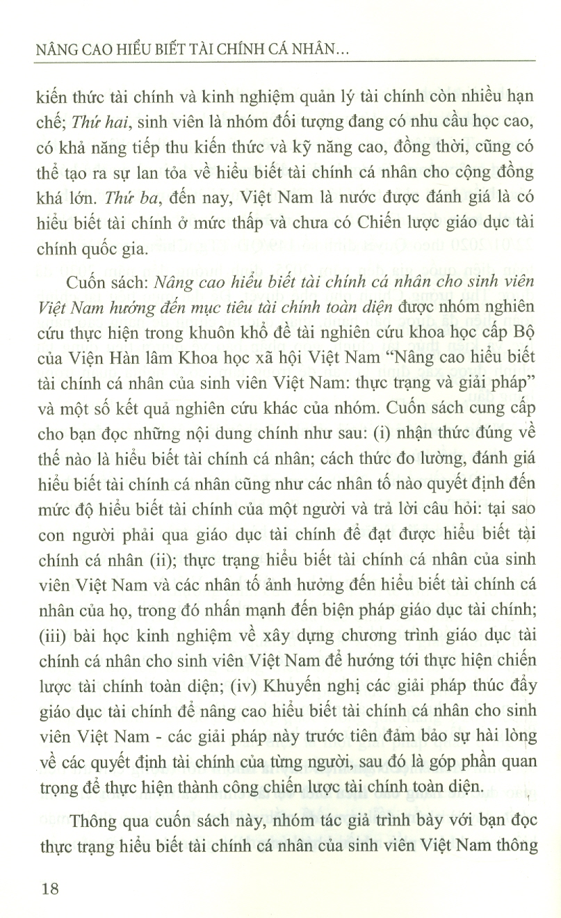 Nâng Cao Hiểu Biết Tài Chính Cá Nhân Cho Sinh Viên - Hướng Đến Mục Tiêu Tài Chính Toàn Diện (Sách chuyên khảo)