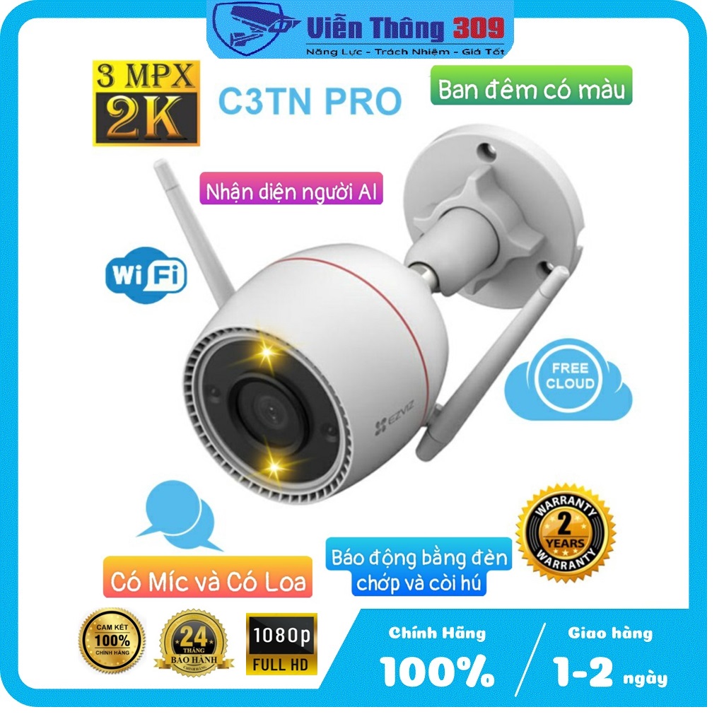 Camera Wifi EZVIZ C3TN 3MP đàm thoại 2 chiều - Hàng chính hãng