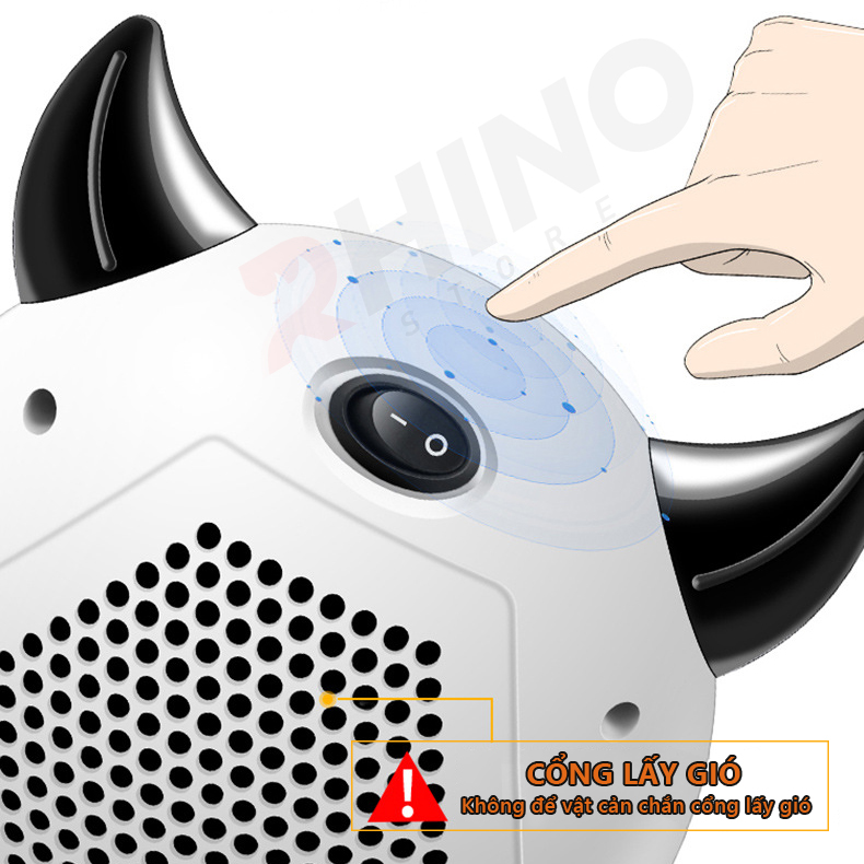 Máy sưởi ấm mùa đông mini Rhino W201 - quạt sưởi tiểu quỷ để bàn văn phòng, kèm bộ sticker cảm xúc tùy chỉnh - Hàng chính hãng