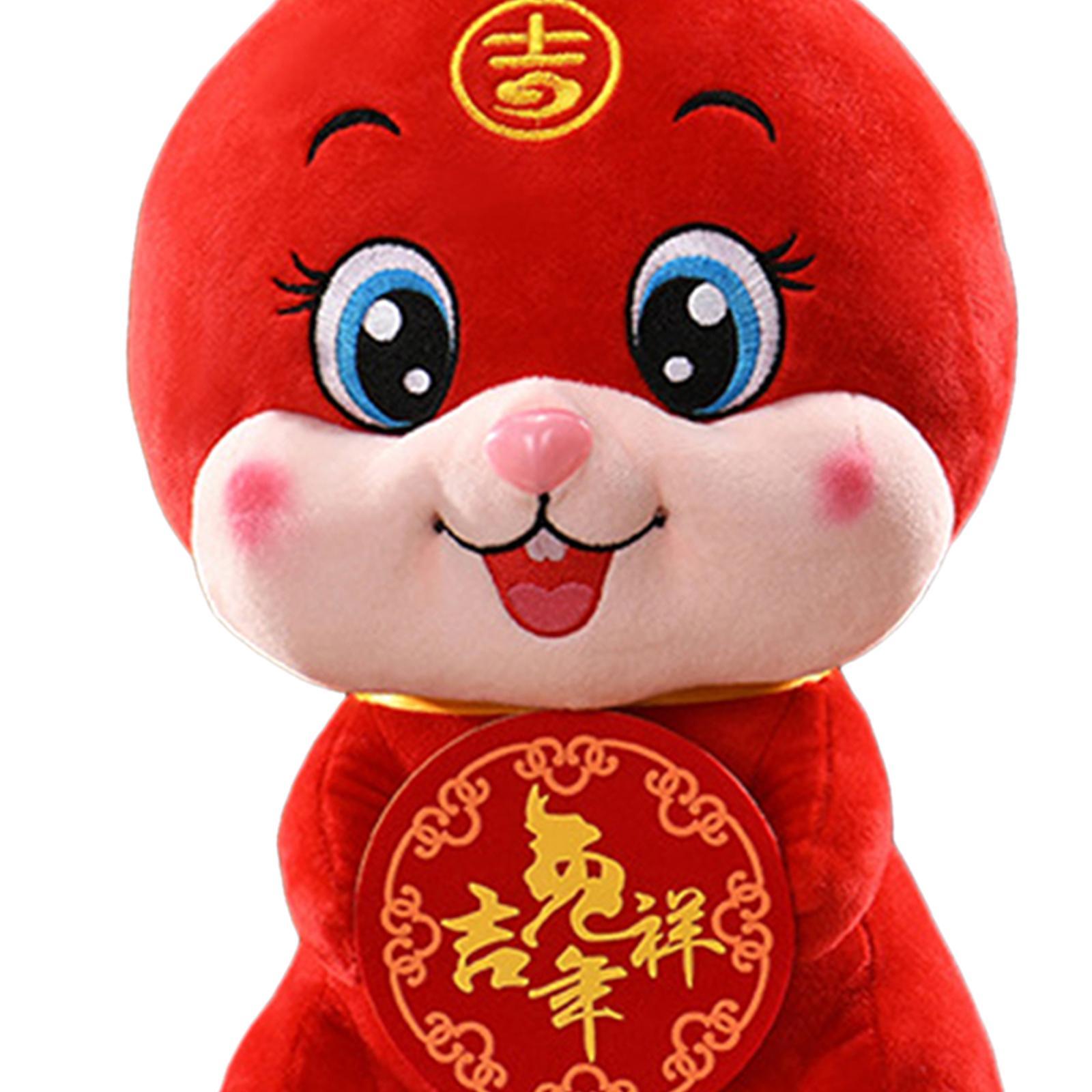 Chinese Rabbit Plush Toy Soft Stuffed Animal Doll for Table Office Decoration Souvenir Gift