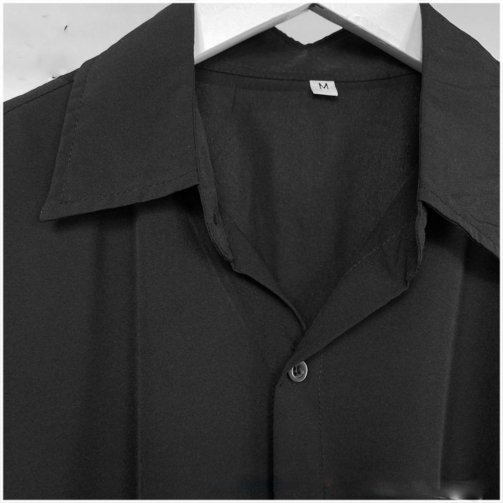 áo sơ mi nam nữ unisex màu đen tay dài Hamino form dáng rộng chất vải lụa dản