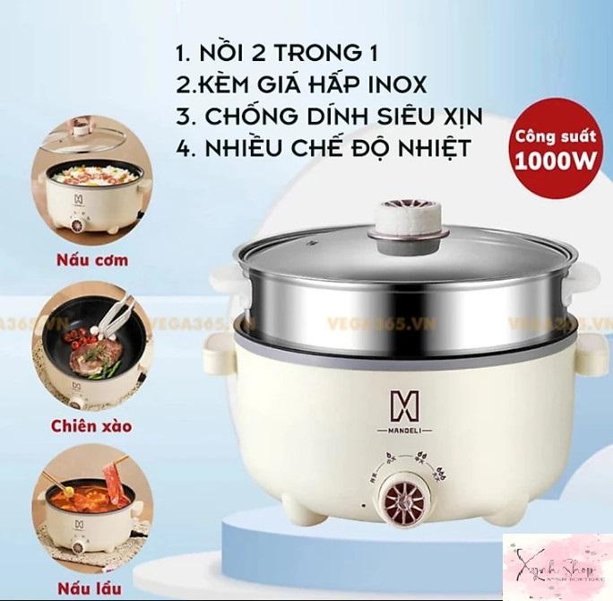[KoSuyTu] Nồi Lẩu Điện Đa Năng (Hấp, Luộc, Chiên, Xào, Nướng ...) - Vân Đá Chống Dính, Kèm Xửng Hấp - 1000W, 28CM, 4L
