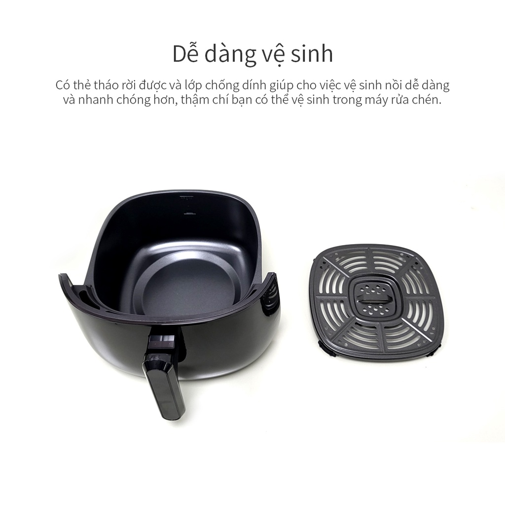 Nồi chiên không dầu Lock&amp;Lock 3,2L EJF173BLK Easy Control air fryer - Hàng chính hãng, lòng nồi tháo rời - JoyMall