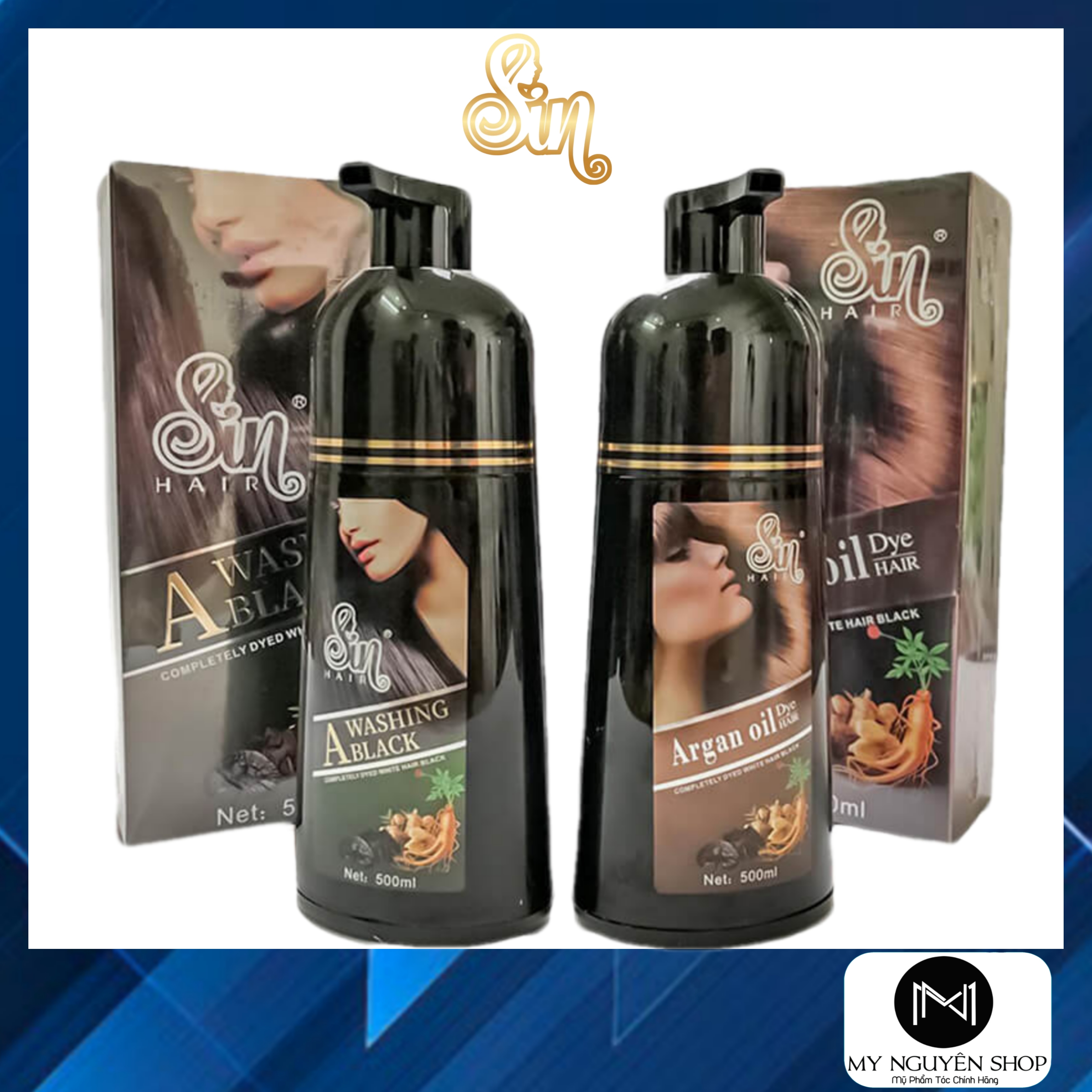 Số 1 Nhật Bản Combo 2 chai dầu gội phủ bạc màu nâu Sin Hair 500ml