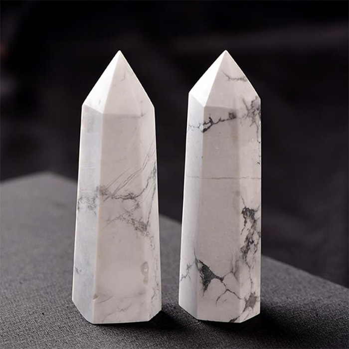 Đá Phong Thủy Thanh Tẩy Hình Trụ White Howlite Pha Lê Cao Cấp