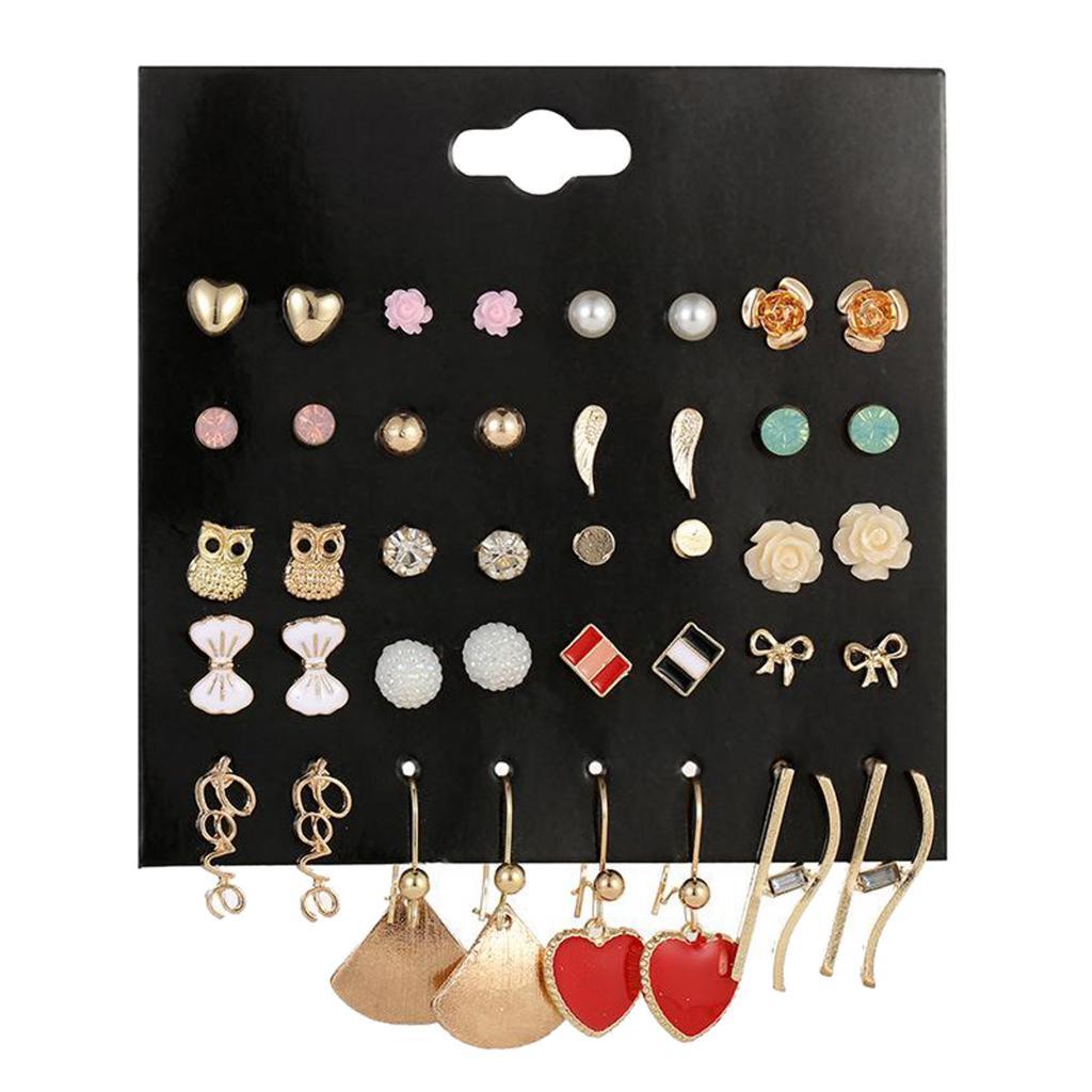 20 Pairs Earrings Stud Rhinestone Ear Drop Earrings Flower Earrings Stud
