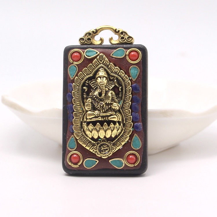 MẶT DÂY CHUYỀN THẦN VOI GANESHA BẰNG GỖ MUN TẶNG KÈM DÂY