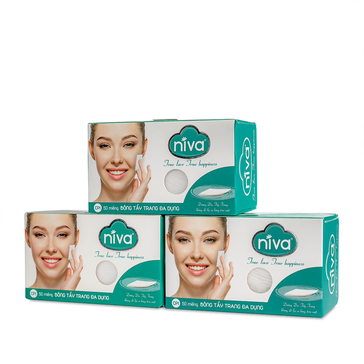 Combo 3 Bông Tẩy Trang Vuông Niva CP1 Cao Cấp Bông Tự Nhiên, Công Nghệ Kháng Khuẩn An Toàn Cho Da Dầu Mụn Nhạy Cảm