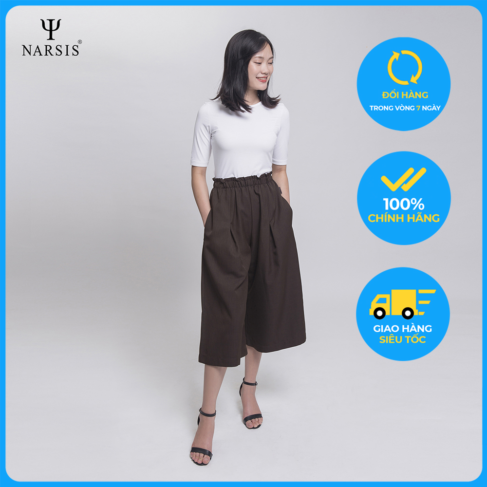 Quần xuông nữ lửng kẻ nâu Narsis P0010