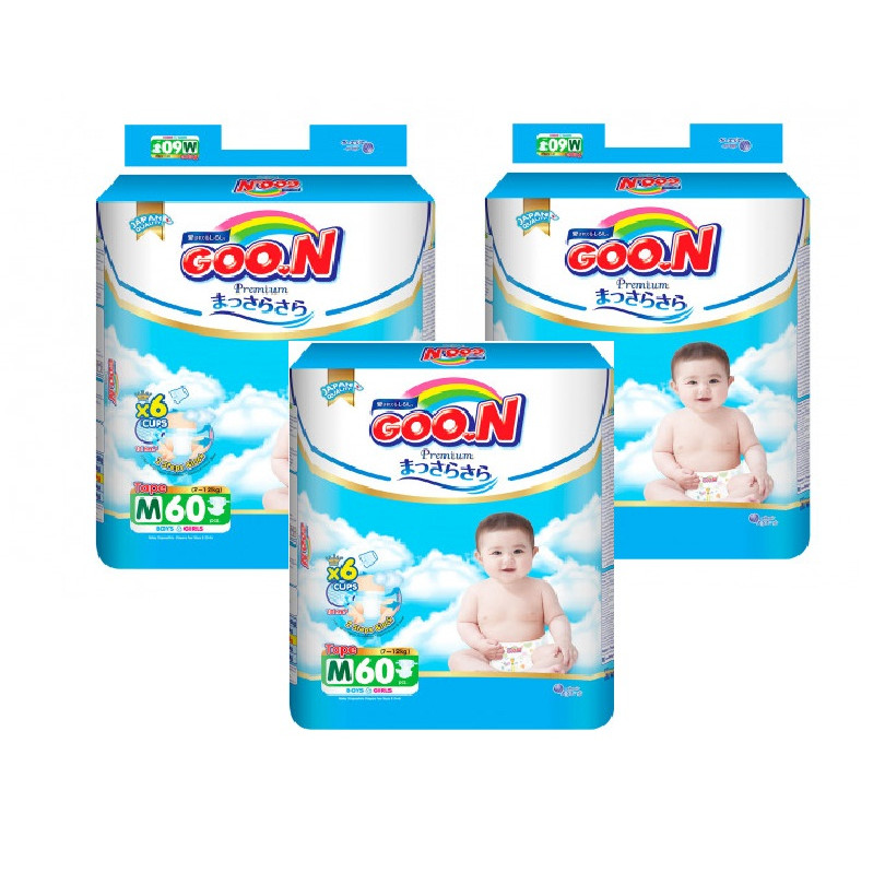 Combo 3 bịch tã dán GOO.N Premium super jumbo M60 miếng