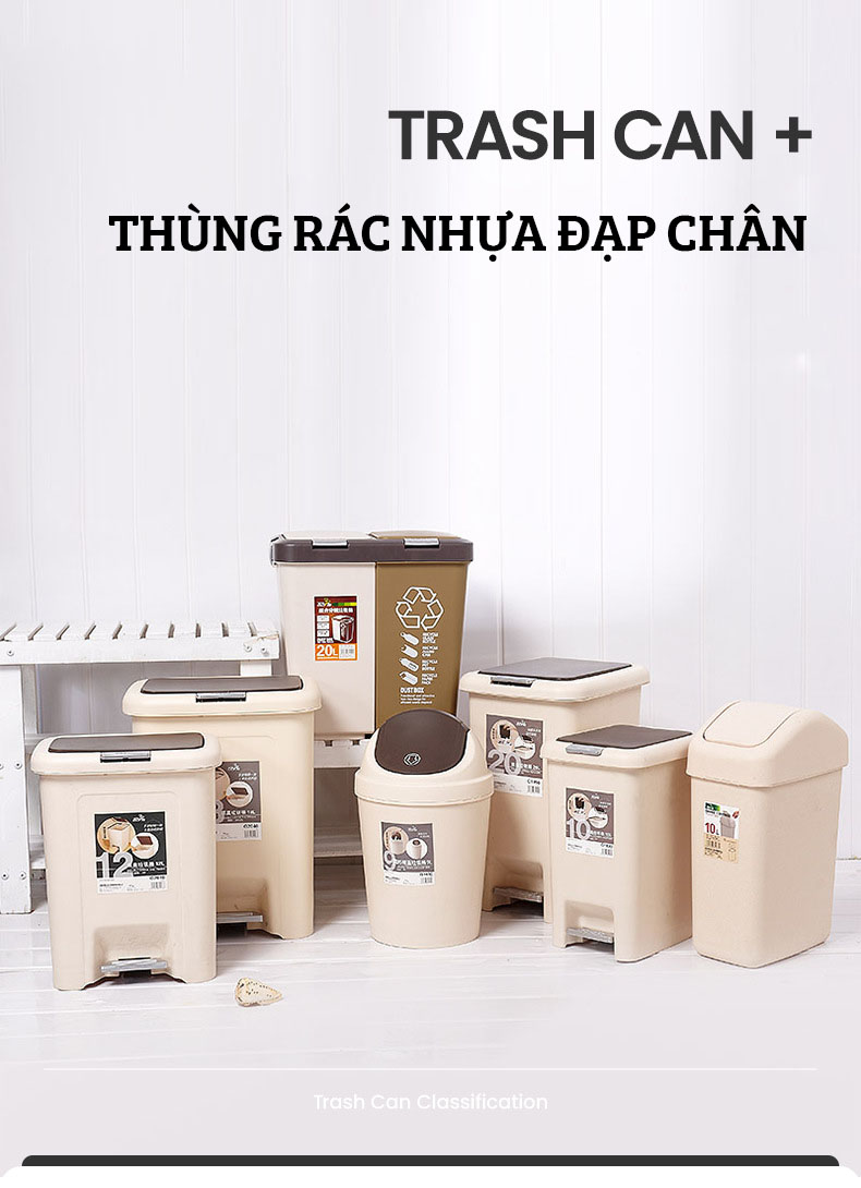 Thùng Rác Đạp Chân Màu Be - Thiết Kế Bắt Mắt - Phong Cách Hàn Quốc - Dung Tích Cực Lớn Lên Tới 45L - Sử Dụng Đa Năng