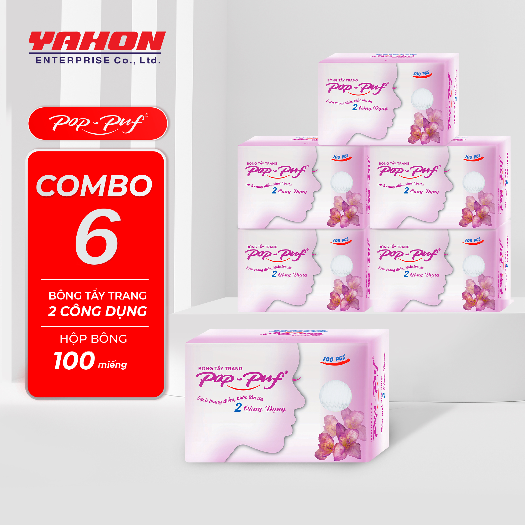 COMBO 6 hộp bông tẩy trang Pop-puf 2 công dụng 100 miếng