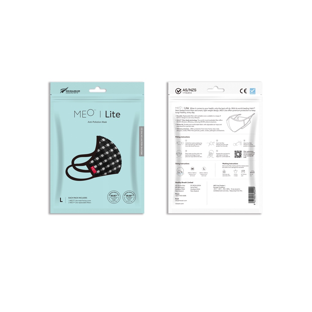 Khẩu trang MEO Lite xuất xứ NewZealand kháng khuẩn, chống bụi mịn, thời trang, gói 1 chiếc nhiều màu sắc