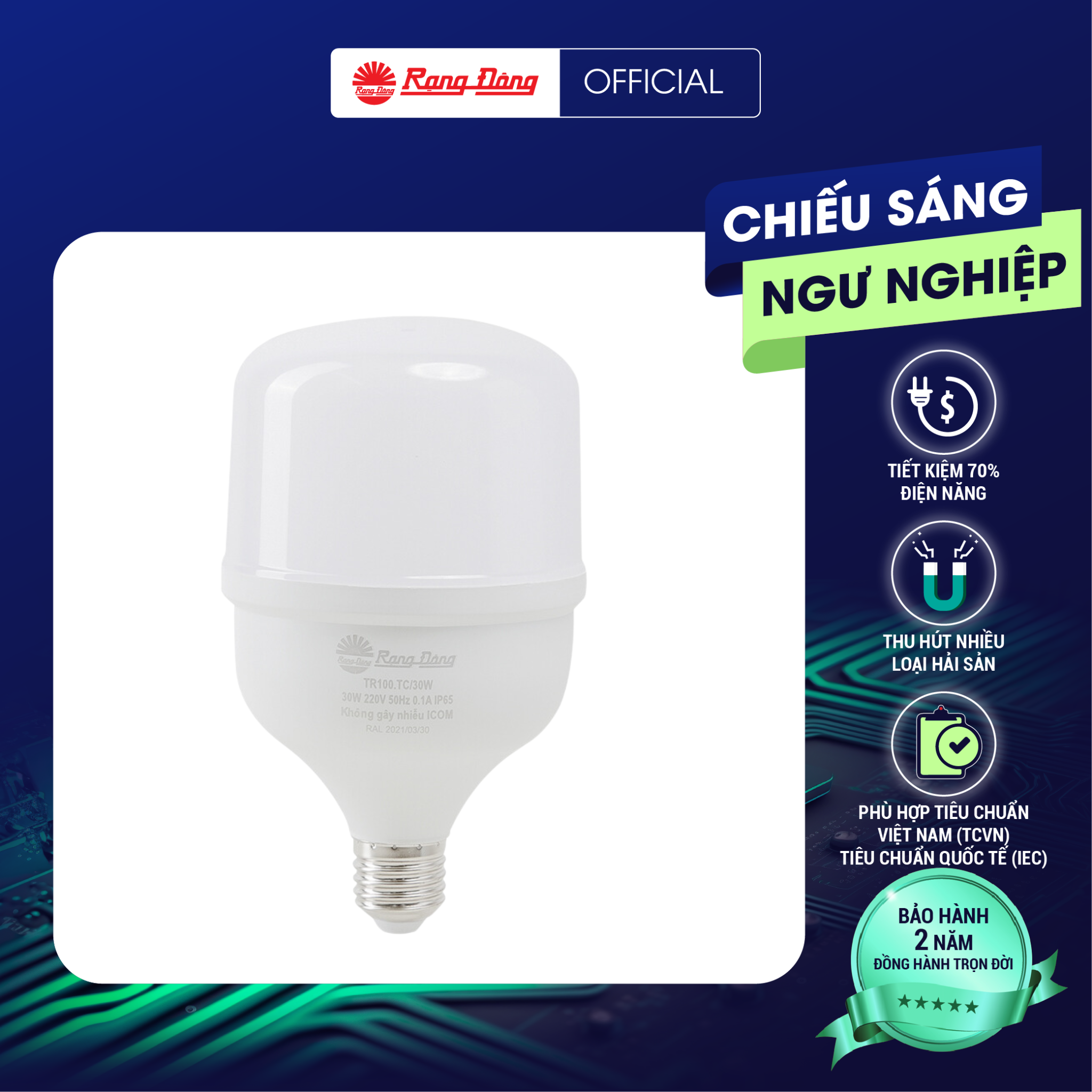 Bóng Đèn Led Bulb Rạng Đông Chuyên Dụng Cho Tàu Cá 30W Model Tr100.Tc30W, Ánh Sáng Trắng