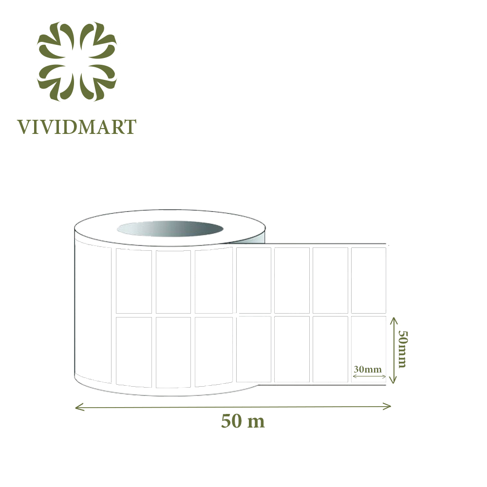 DECAL THƯỜNG 50x30mm IN MÃ VẠCH, IN TEM CUỘN 50m, KHỔ GIẤY: 100mm