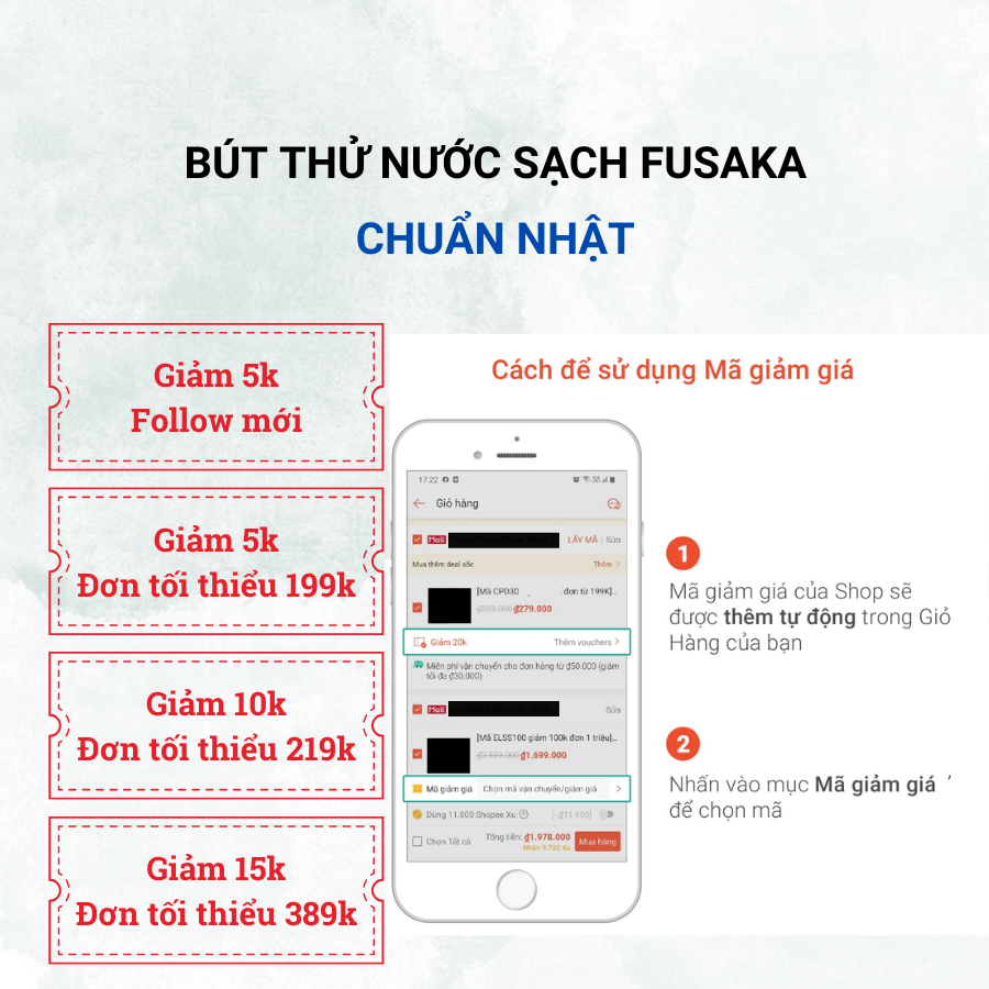 Bút thử nước sạch FUSAKA - Bút thử nước Nhật Bản, Máy kiểm tra chất lượng nước, tặng diêm vô hạn