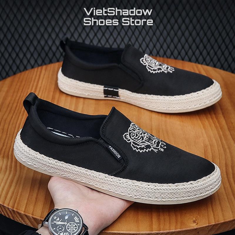 Slip on - Giày lười vải nam - Chất liệu vải polyester thêu họa tiết, bo viền cói nổi bật cá tính - Mã SP E005/E006/E007