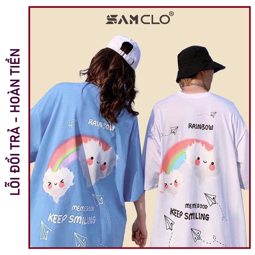 Áo thun tay lỡ nam nữ SAM CLO form rộng dáng Unisex in chữ KEEP SMILLING CÓ SIZE