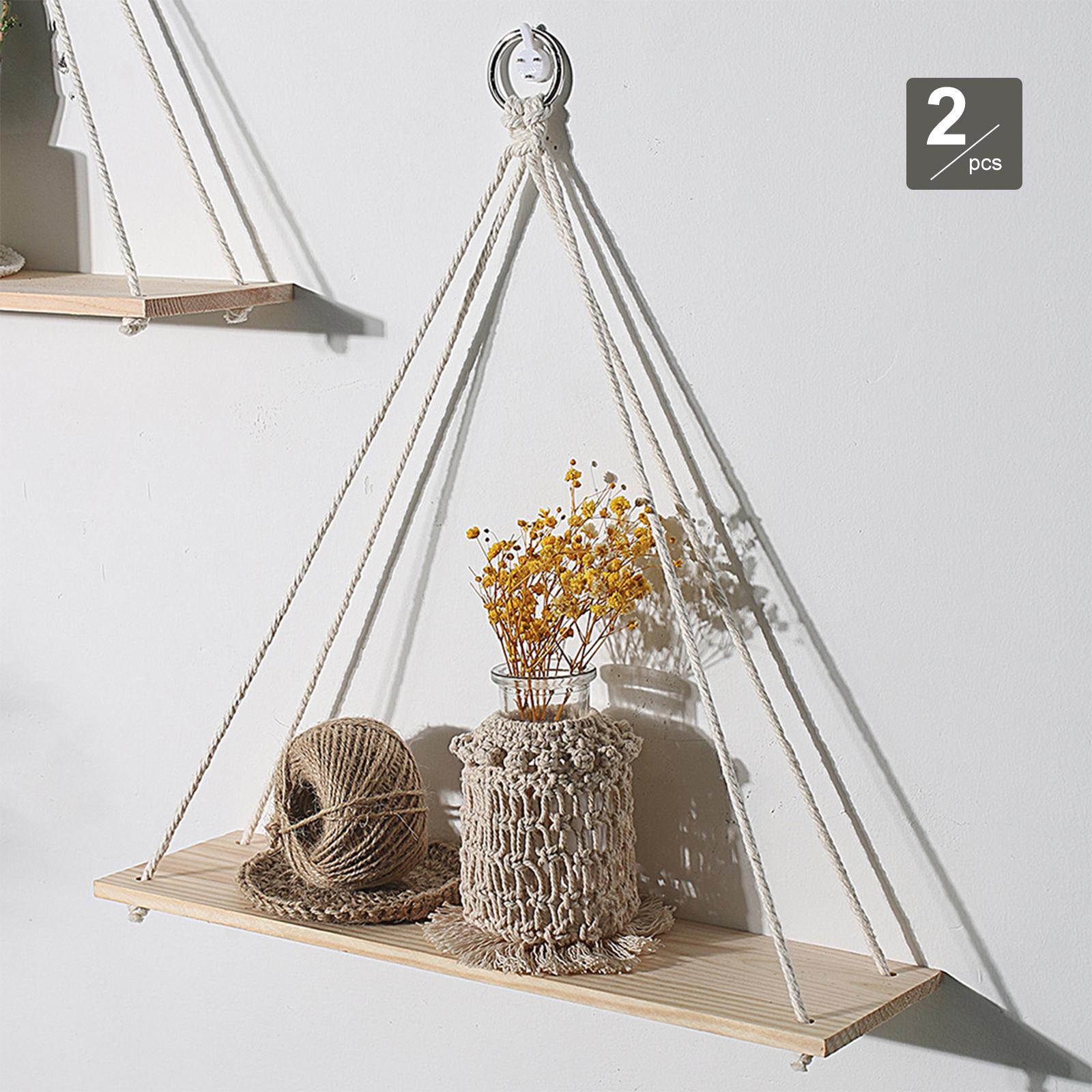 Hanging Shelf for Wall Rack Planter Shelf Wooden Shelf White for Living Room