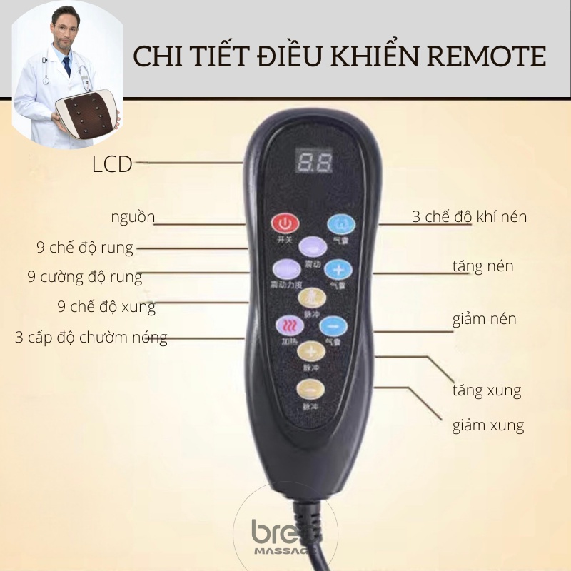 Máy massage lưng cột sống JB-3033 - FREESHIP - Đệm massage mát xa lưng cột sống có điều khiển, sưởi ấm hồng ngoại, 9 Chế Độ, Khí Nén